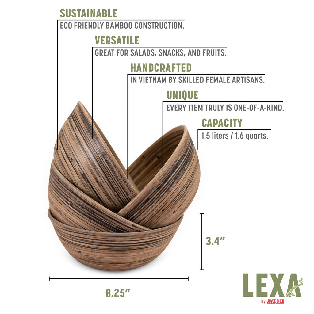 Bamboo Salad Bowl in Black, Set of 4