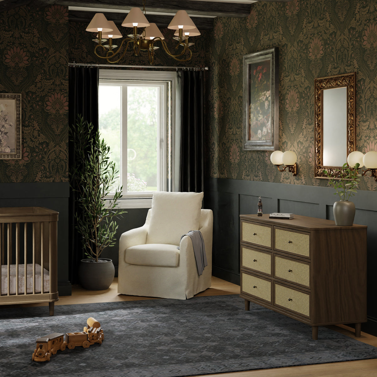 Marin with Cane 6 Drawer Assembled Dresser in Natural Walnut & Blonde Cane