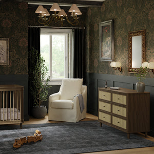 Marin with Cane 6 Drawer Assembled Dresser in Natural Walnut & Blonde Cane