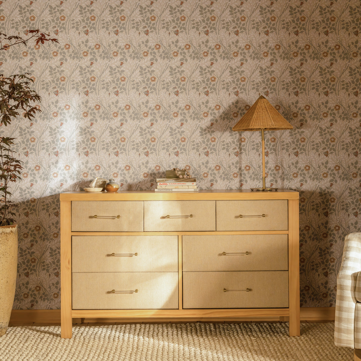 Eloise 7-Drawer Assembled Dresser in Honey and Performance Sand Eco-Weave