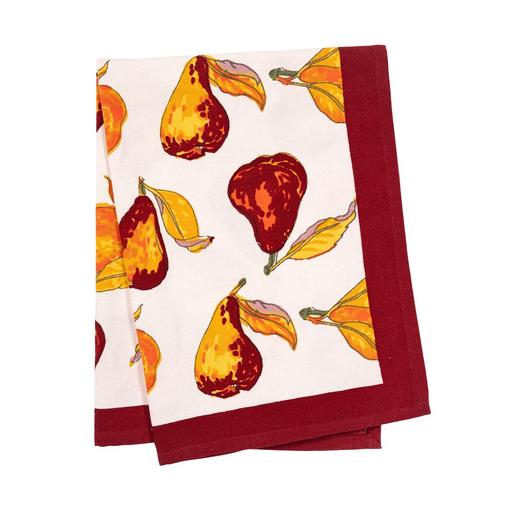 Orchard Pear Tea Towels in Burgundy, Set of 3