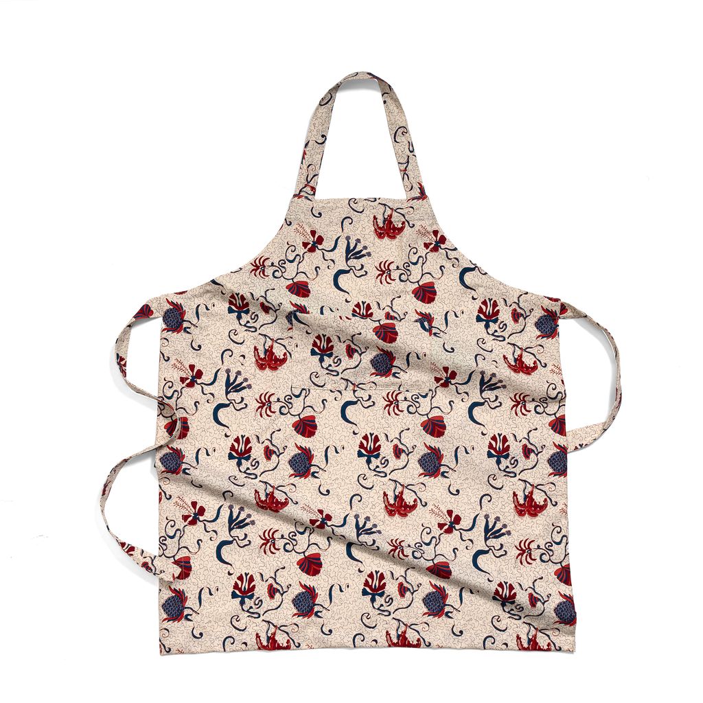 Fleur Des Indes Apron in Blue & Red