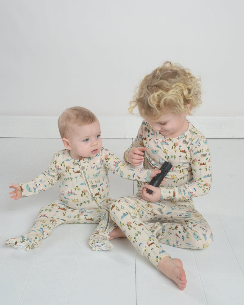 Around the World Bamboo Onesie, Map Print, Kids Bamboo PJ