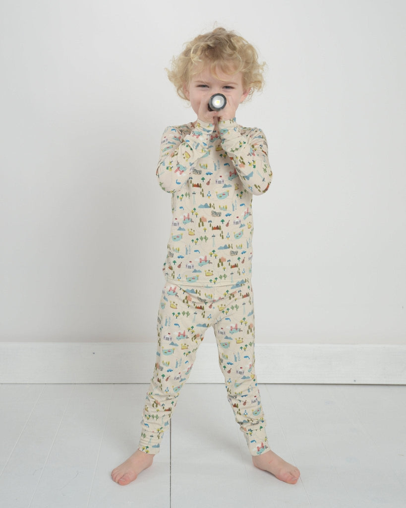 Map Bamboo Pajama Set for Kids, Travel PJs for Kids, Bamboo PJ