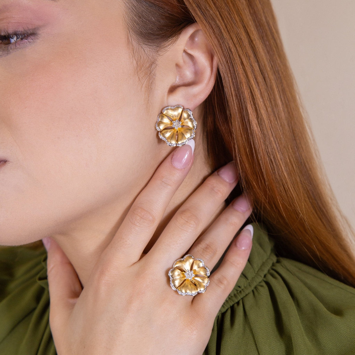 Marigold Diamond Flower Earrings - Jewelry - RUCHI New York