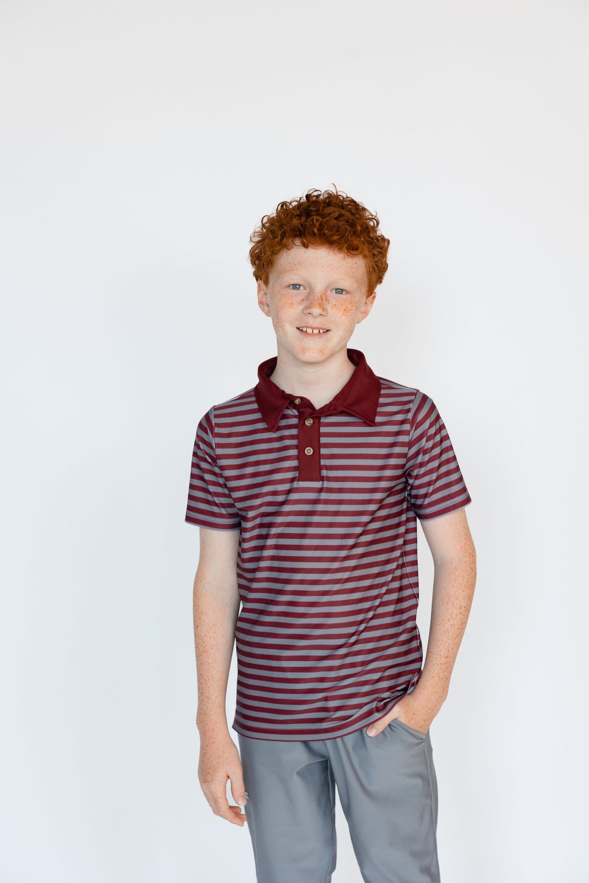 QB Stripe Polo Shirt in Maroon & Gray