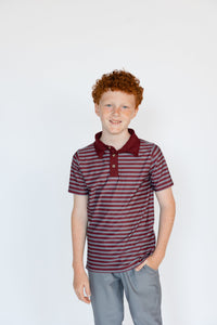 QB Stripe Polo Shirt in Maroon & Gray