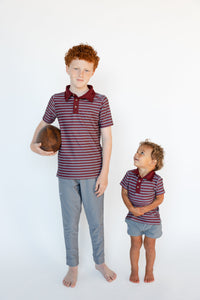 QB Stripe Polo Shirt in Maroon & Gray