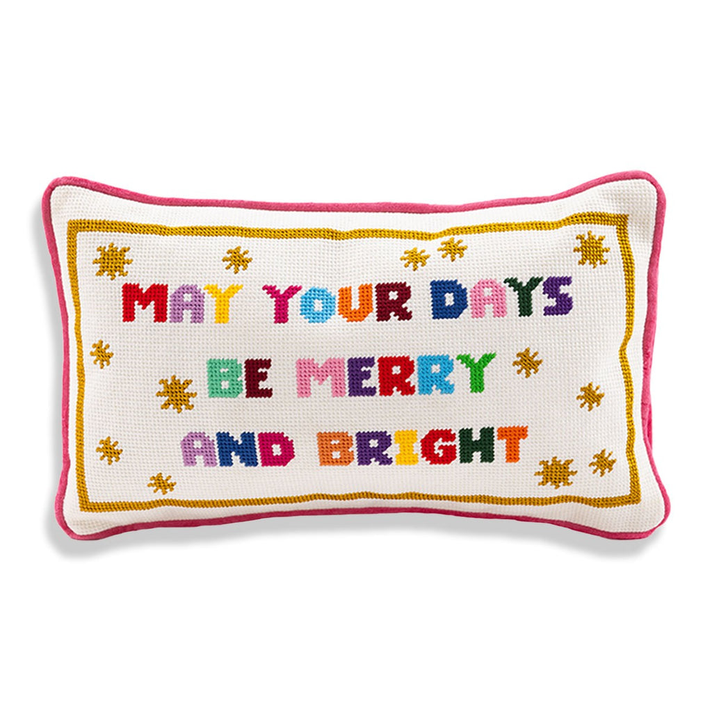 Merry & Bright Needlepoint Pillow - front