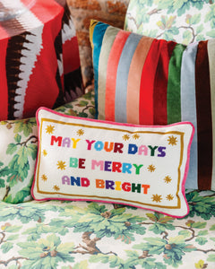 Merry & Bright Needlepoint Pillow - styled on sofa