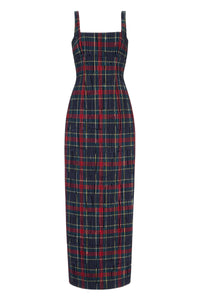 Micheline Dress in Red & Green Flocked Check
