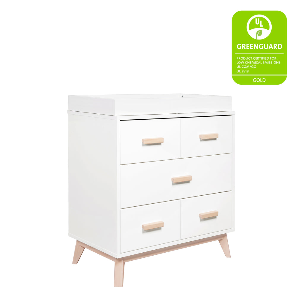 Scoot 3-Drawer Compact Changer Dresser with Removable Changing Tray (34") in White & Washed Natural
