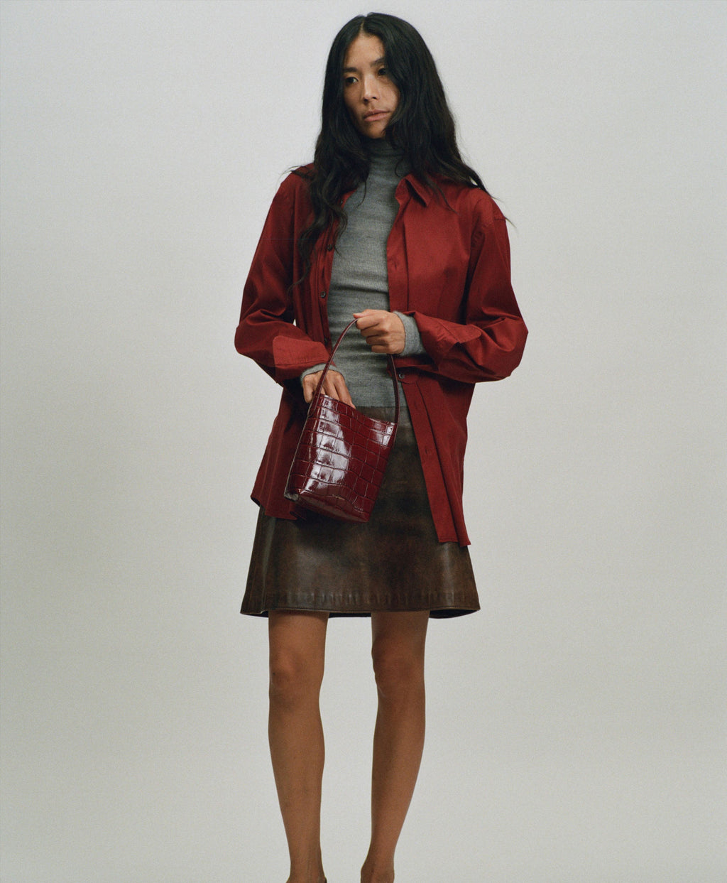 Mini Everyday Cabas - Oxblood Croc