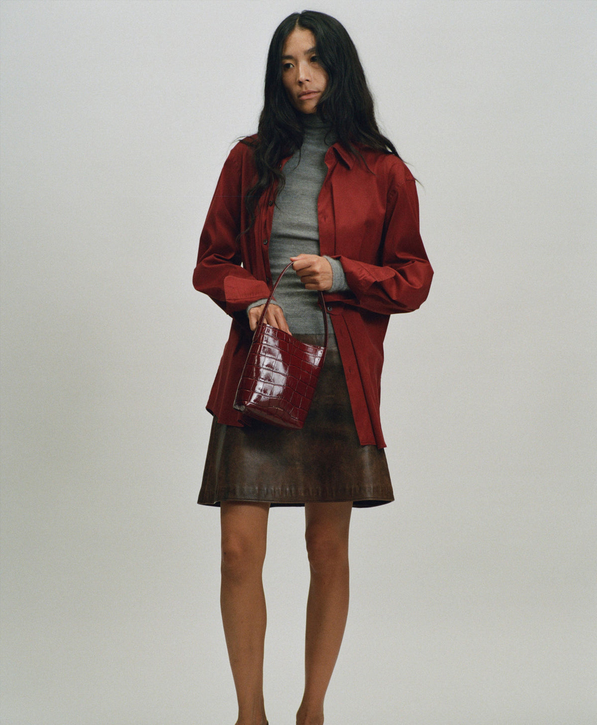 Mini Everyday Cabas - Oxblood Croc