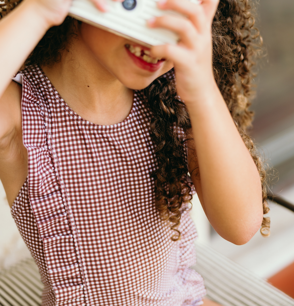 Girls’ Cocoa Gingham Ruffle One Piece