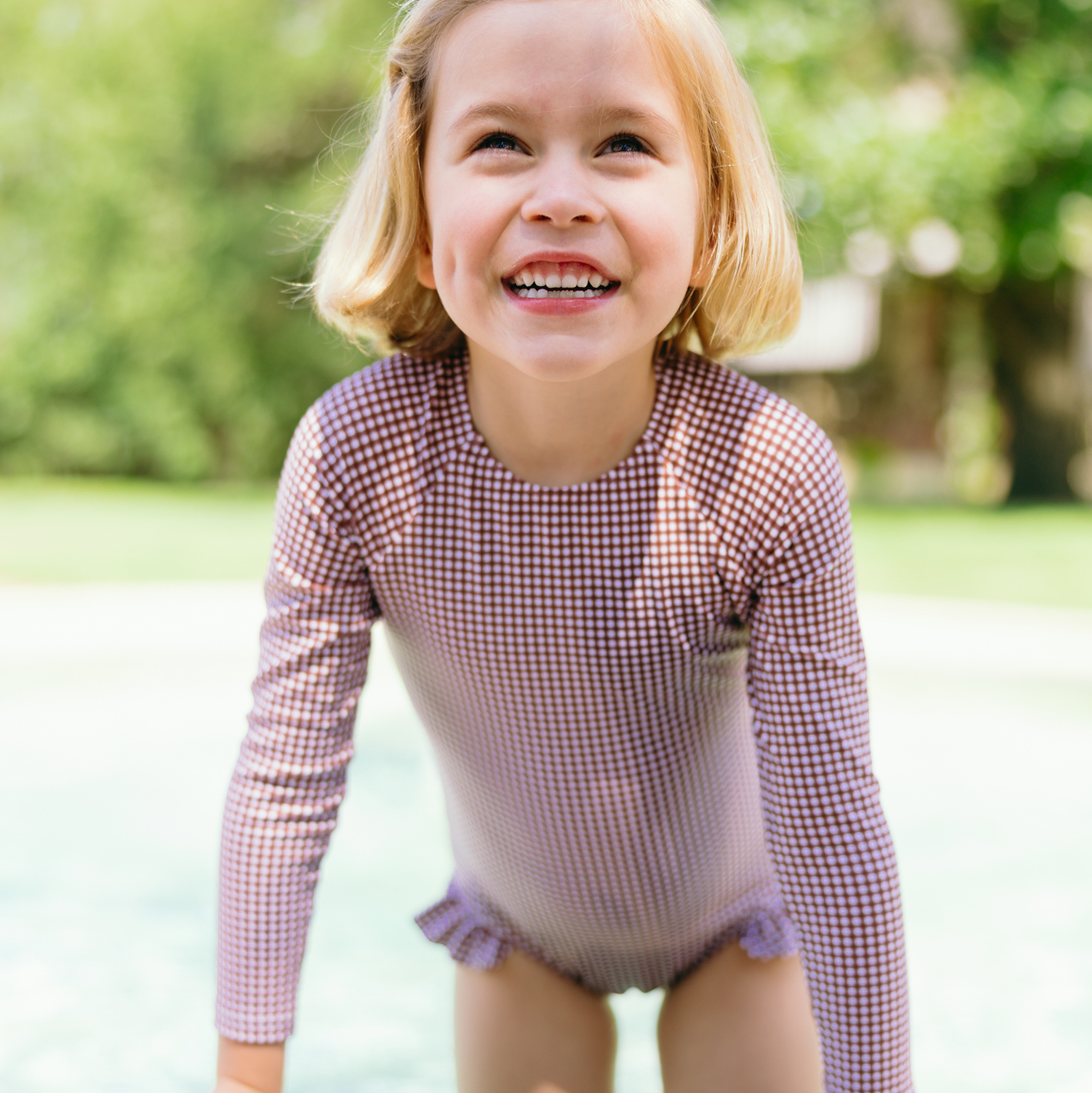 Girls’ Cocoa Gingham Rashguard One Piece