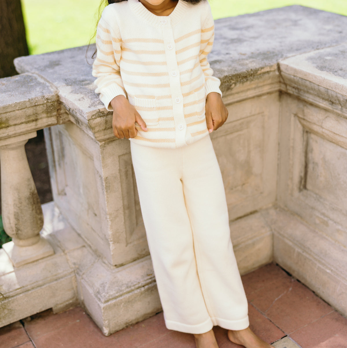 Unisex Cream Wide Leg Knit Pant