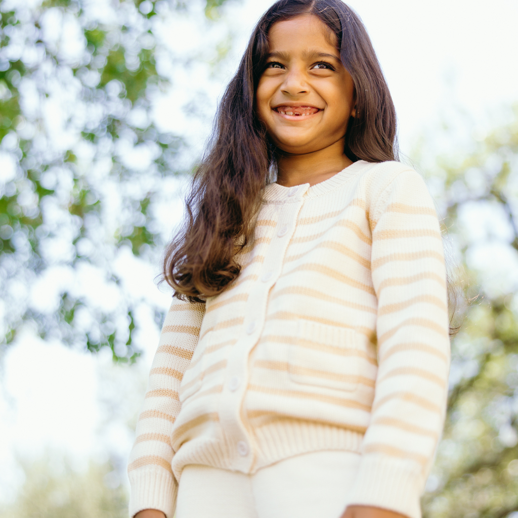 Unisex Cream and Tan Stripe Knit Cardigan
