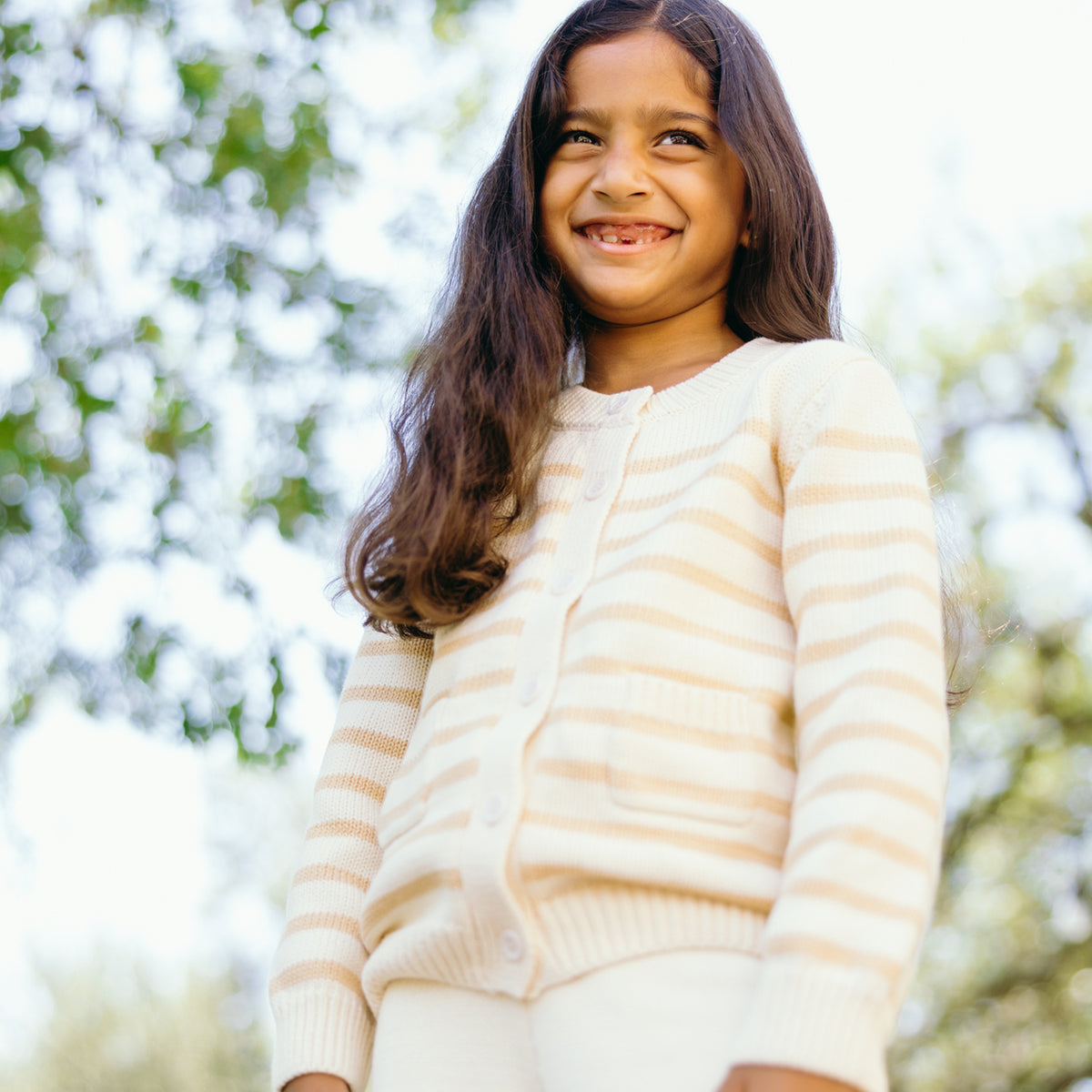 Unisex Cream and Tan Stripe Knit Cardigan