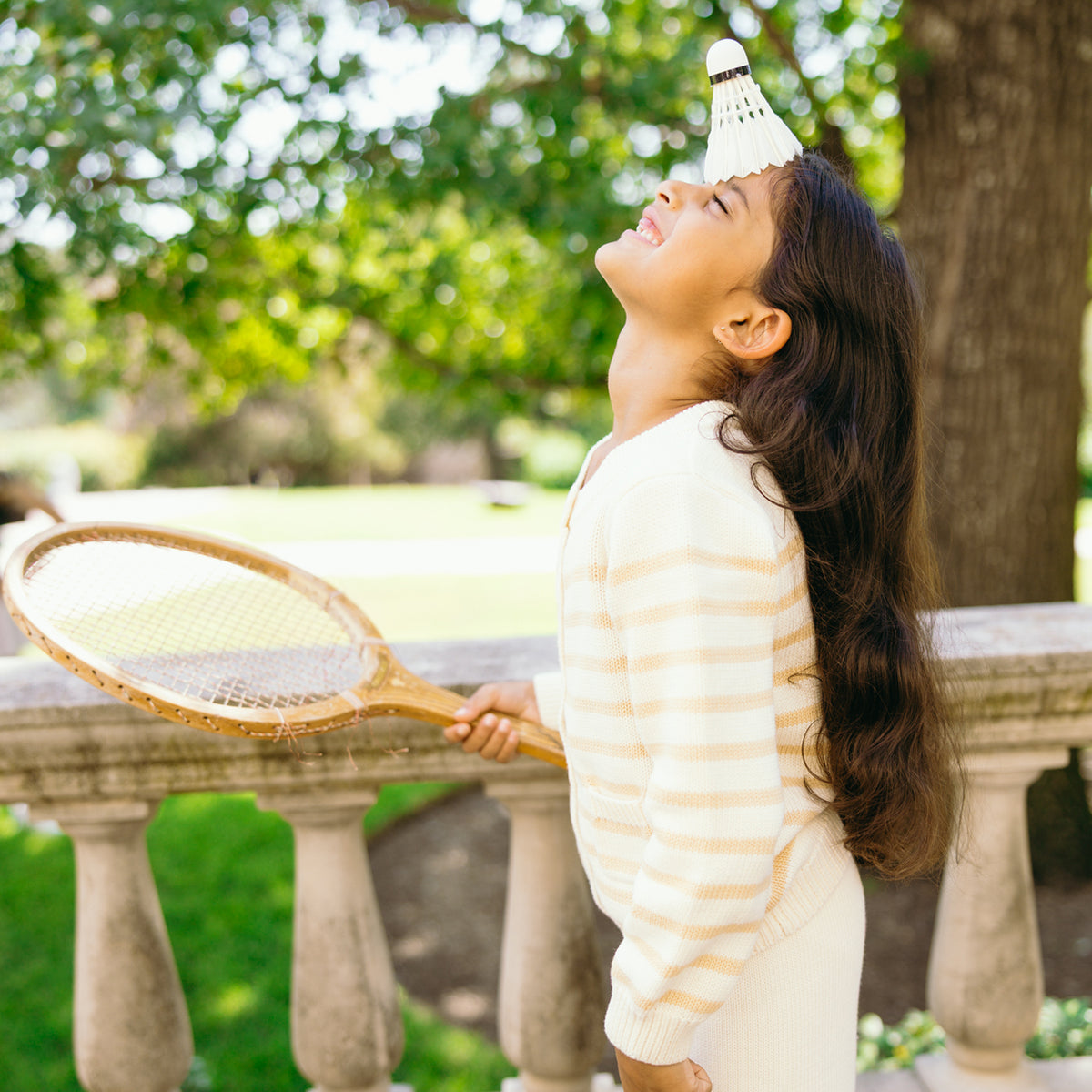 Unisex Cream and Tan Stripe Knit Cardigan