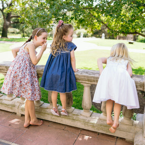 Girls’ Chambray Embroidered Cap Sleeve Dress