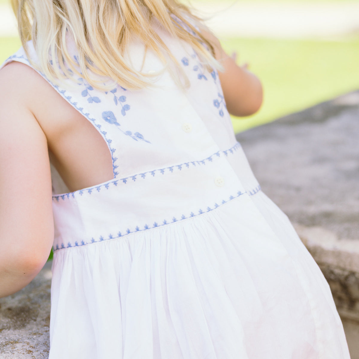 Girls’ White Embroidered Pinafore Dress