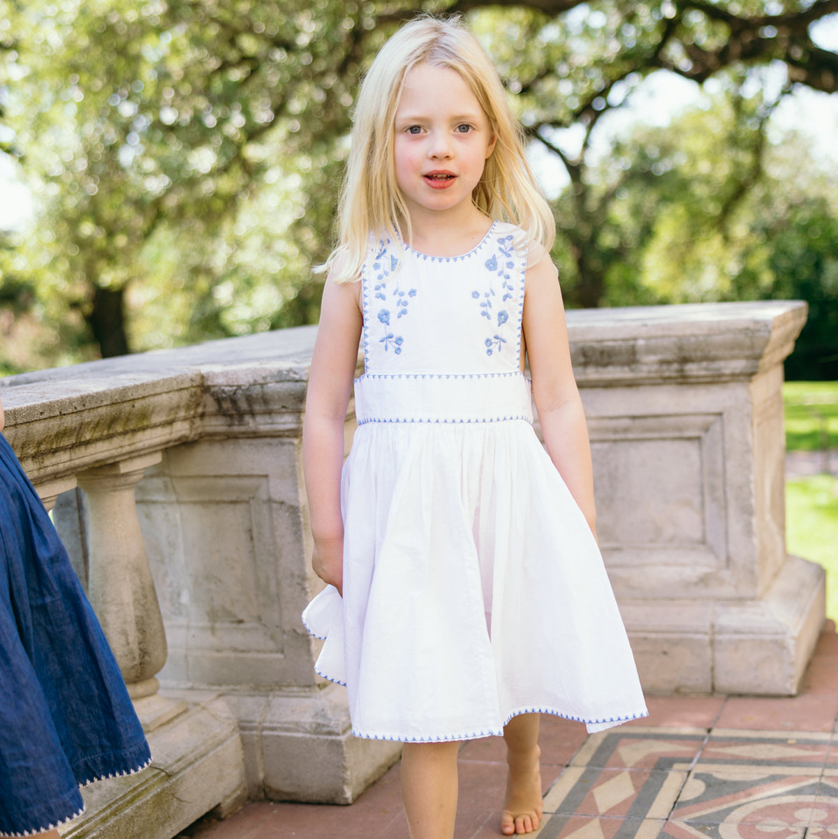 Girls’ White Embroidered Pinafore Dress