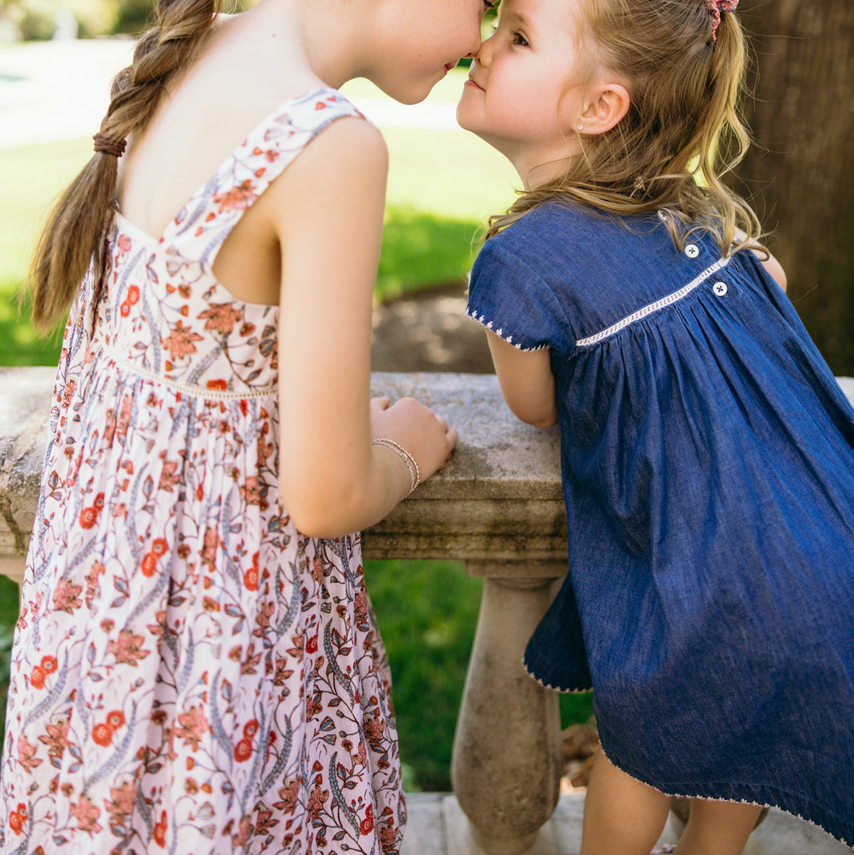 Girls’ Chambray Embroidered Cap Sleeve Dress