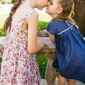 Girls’ Chambray Embroidered Cap Sleeve Dress