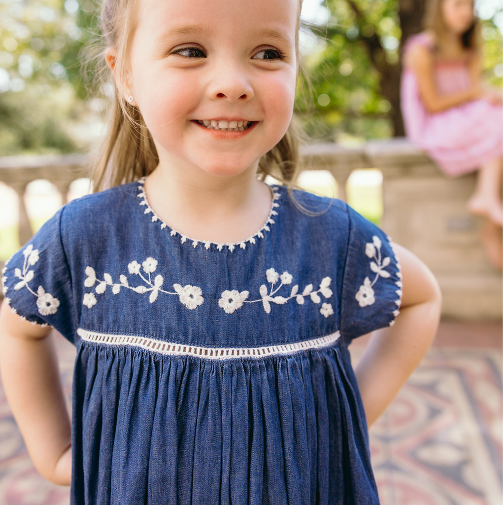 Girls Chambray Embroidered Cap Sleeve Dress 13-14Y Girls Chambray Embroidered Cap Sleeve Dress 13-14Y