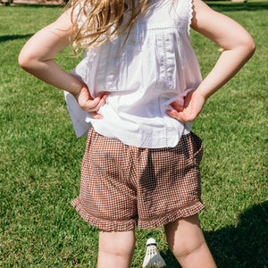 Girls’ Cocoa Gingham Ruffle Shorts