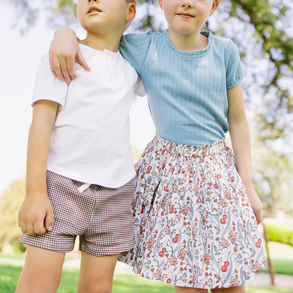 Girls’ Dusk Blue Ruffle Pointelle Puff Sleeve Shirt
