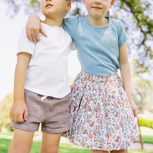 Girls’ Dusk Blue Ruffle Pointelle Puff Sleeve Shirt
