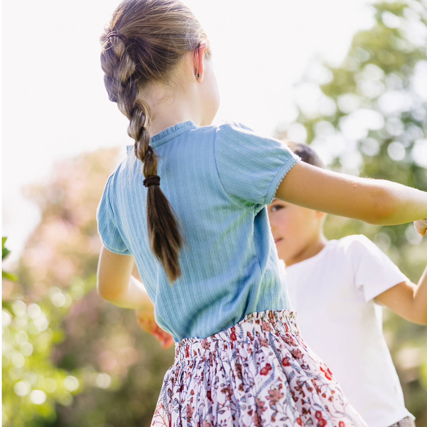 Girls’ Dusk Blue Ruffle Pointelle Puff Sleeve Shirt
