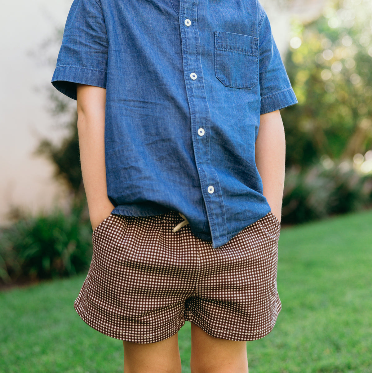 Boys’ Cocoa Gingham Ultra-Soft Twill Shorts