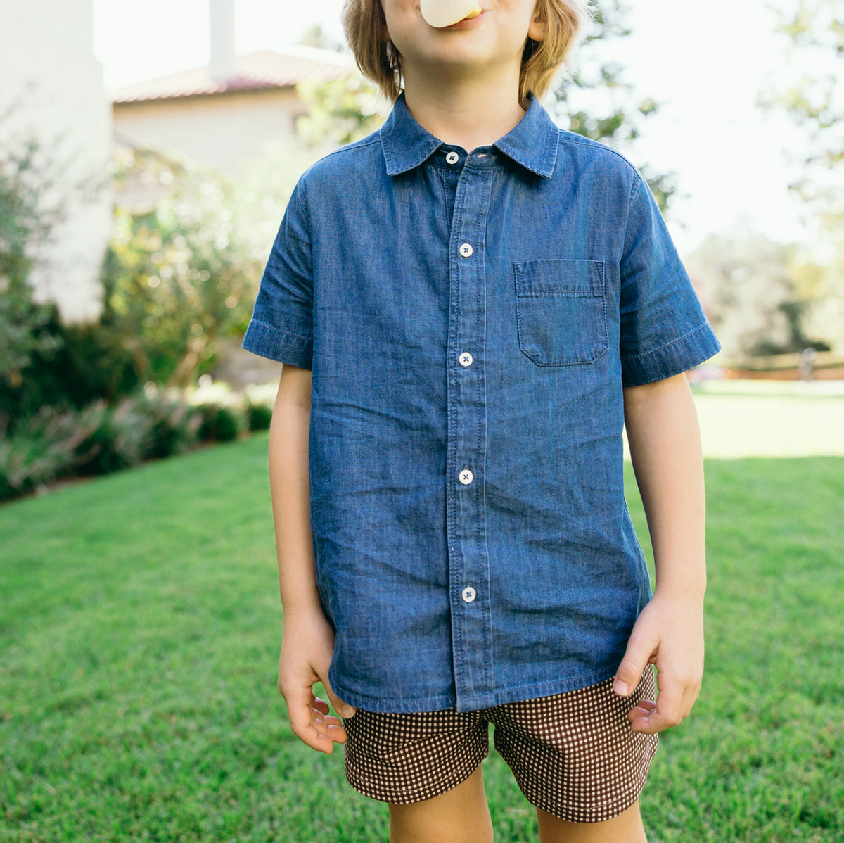 Boys’ Chambray Short Sleeve Button Down Shirt
