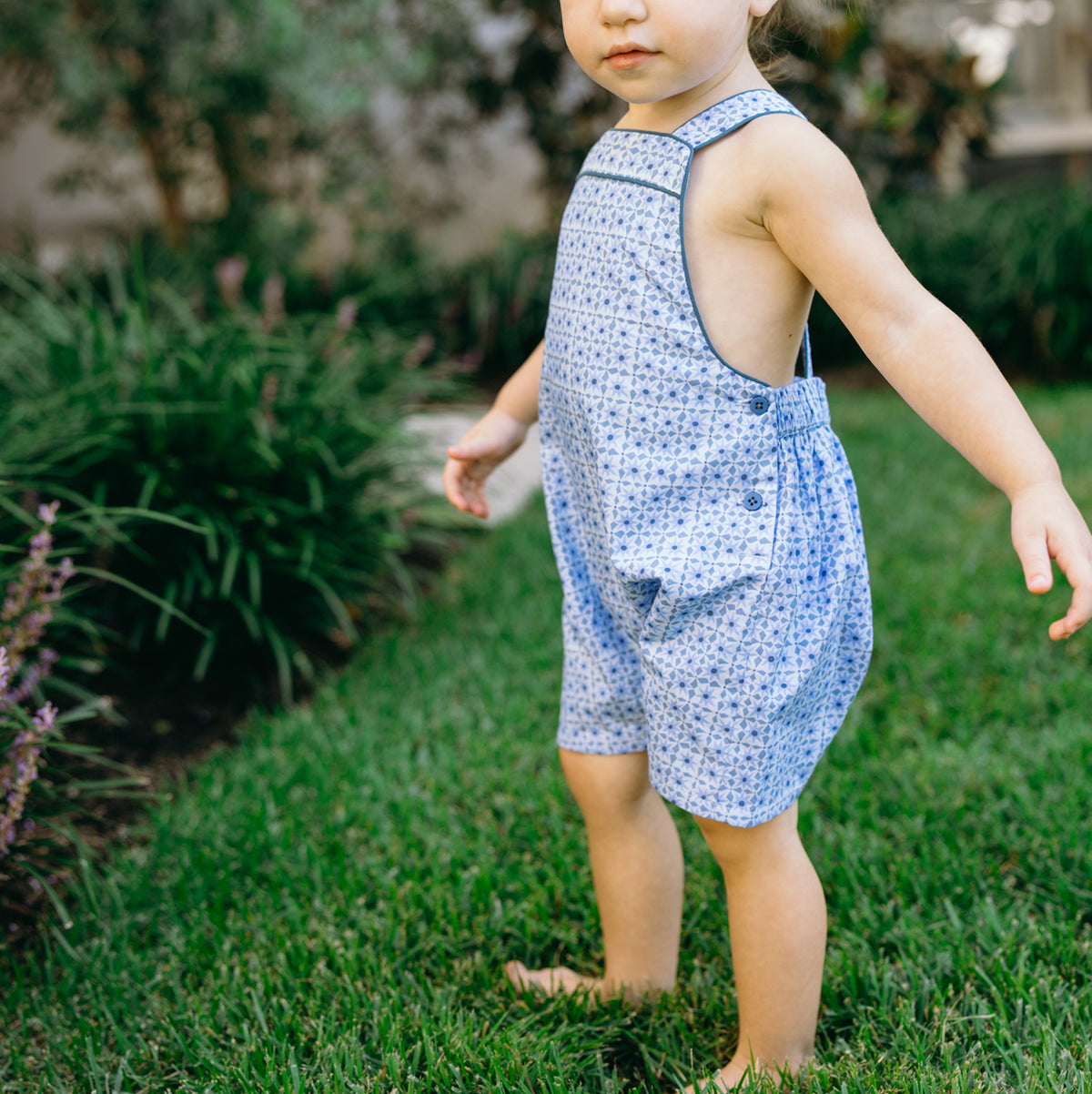 Baby Azul Tile Short Overall