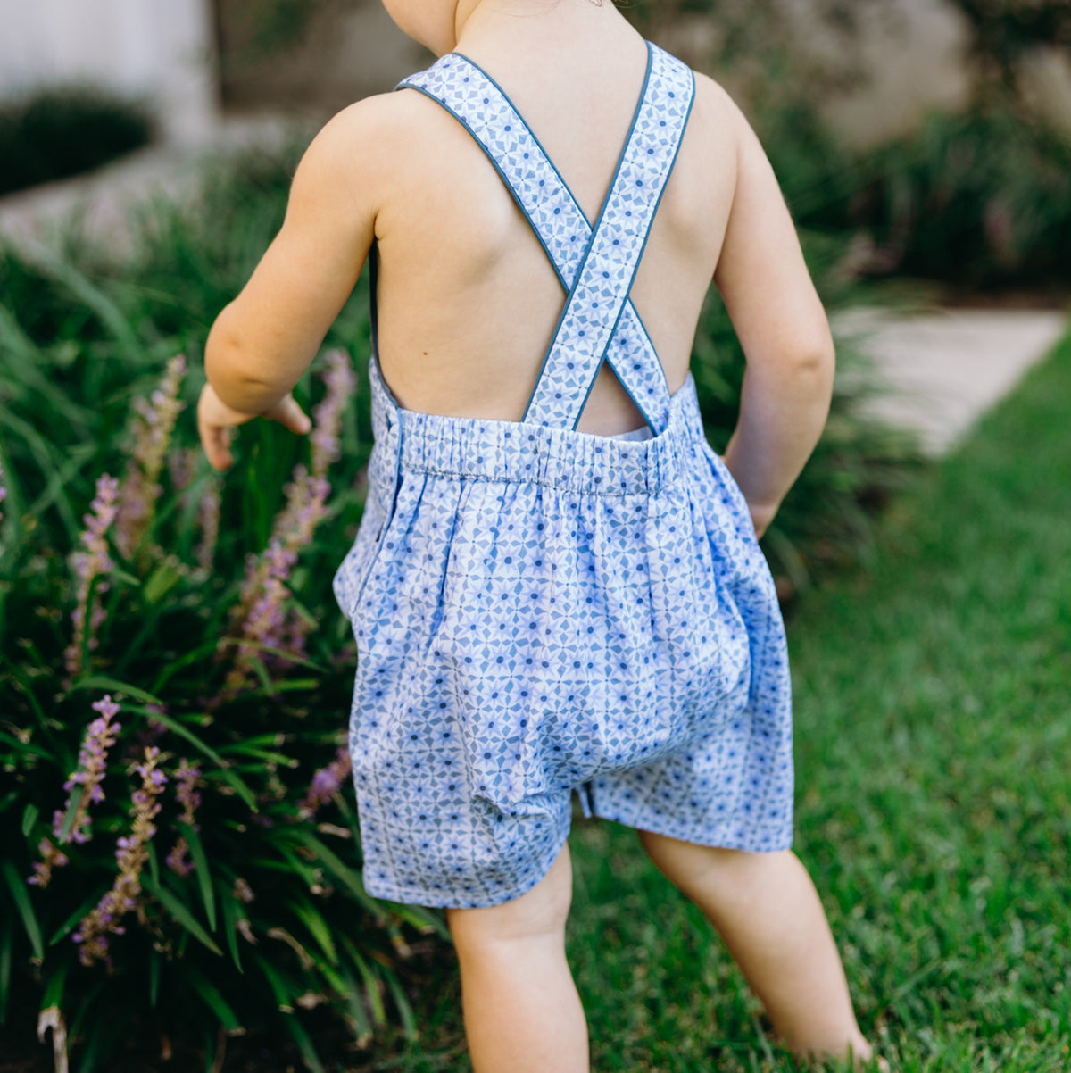 Baby Azul Tile Short Overall