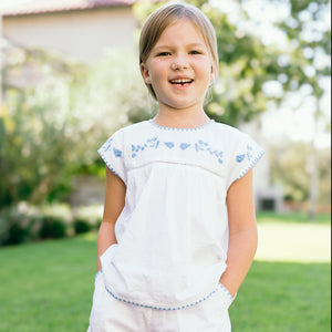 Girls’ White Embroidered Cap Sleeve Top and Short Set