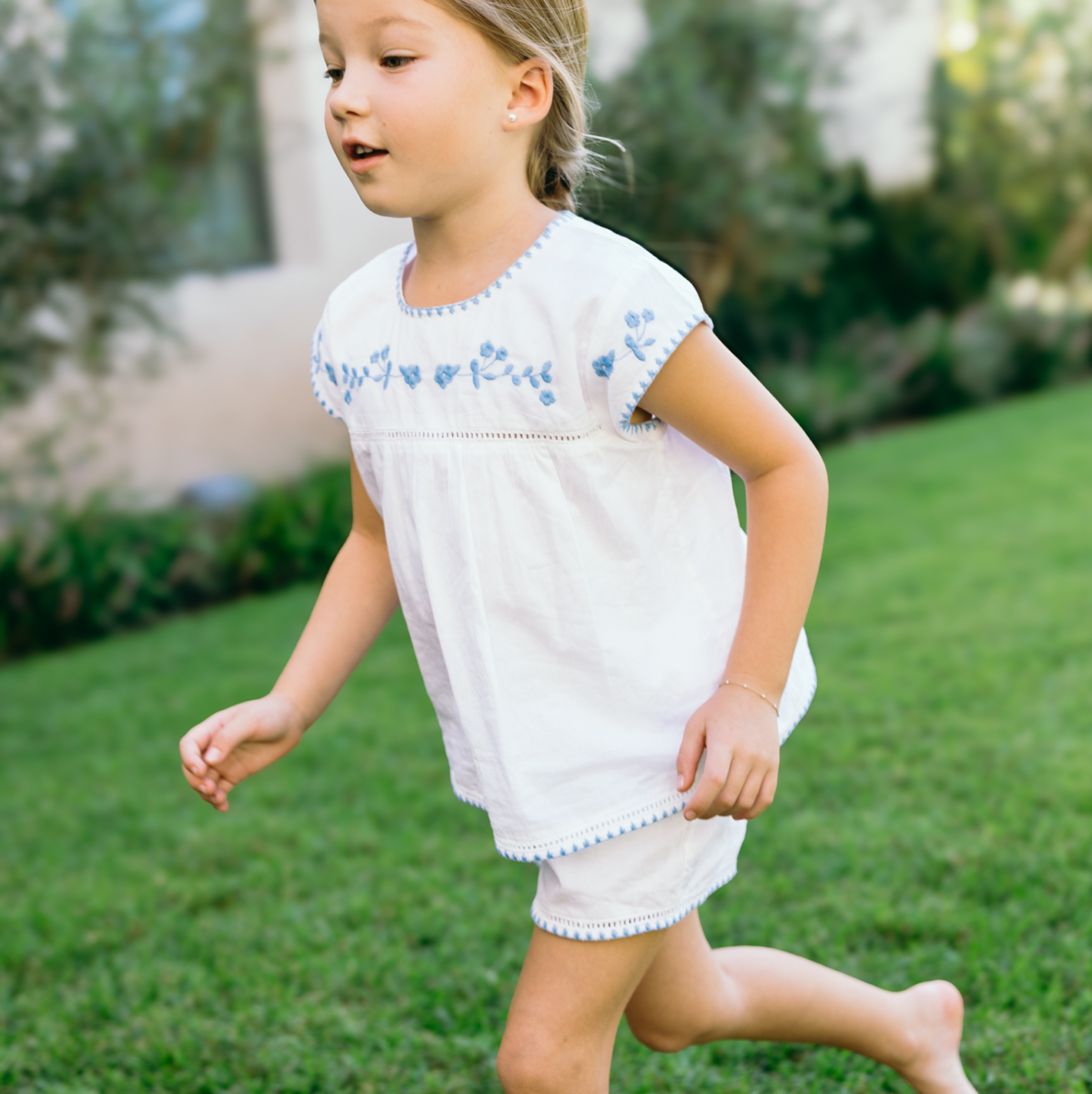 Girls’ White Embroidered Cap Sleeve Top and Short Set