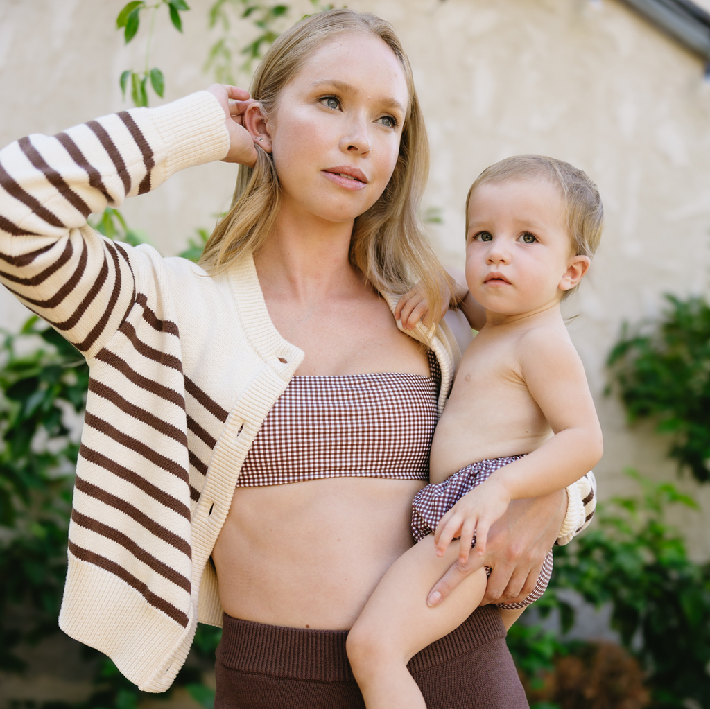 Women’s Cream and Brown Stripe Cropped Knit Cardigan