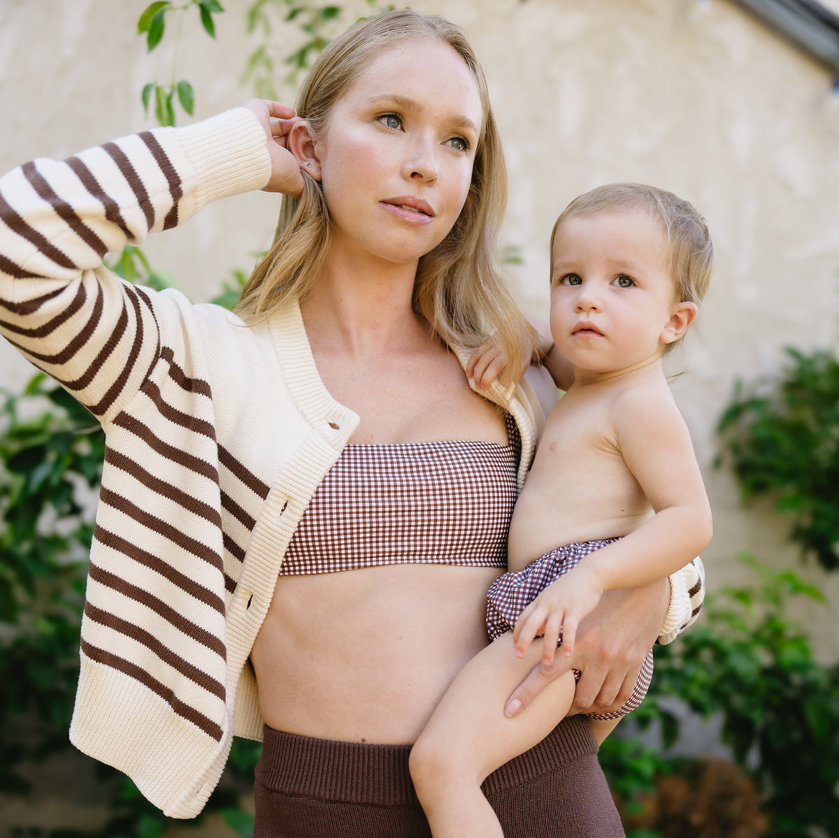 Women’s Cocoa Gingham Bandeau Bikini Top