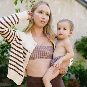 Women’s Cocoa Gingham Bandeau Bikini Top
