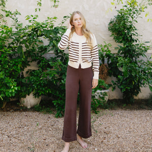 Women’s Cream and Brown Stripe Cropped Knit Cardigan