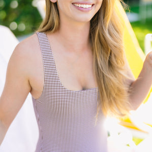 Women’s Cocoa Gingham Square Neck One Piece