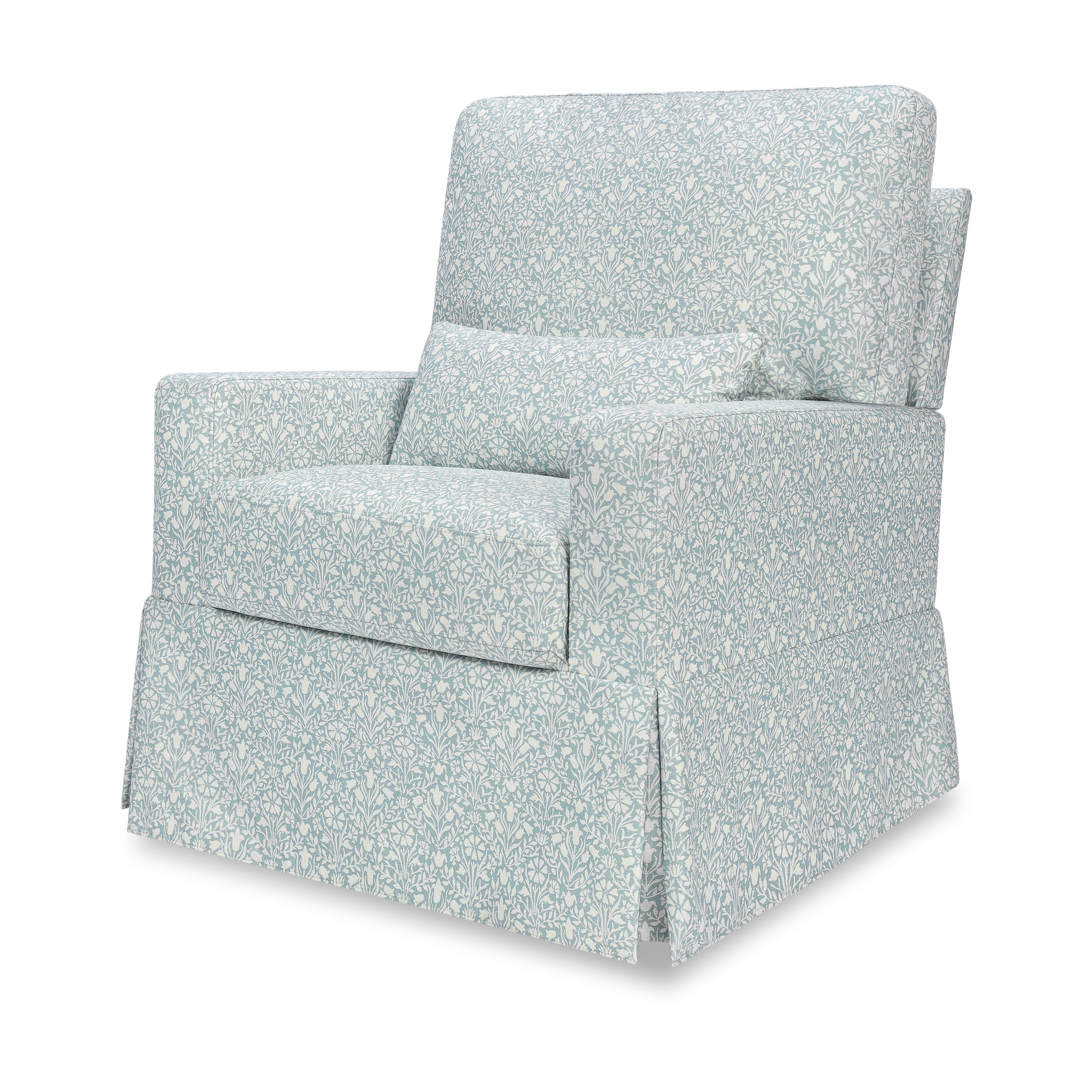 Morris & Co. x Namesake Crawford Pillowback Comfort Swivel Glider Bellflowers in Powdered Blue