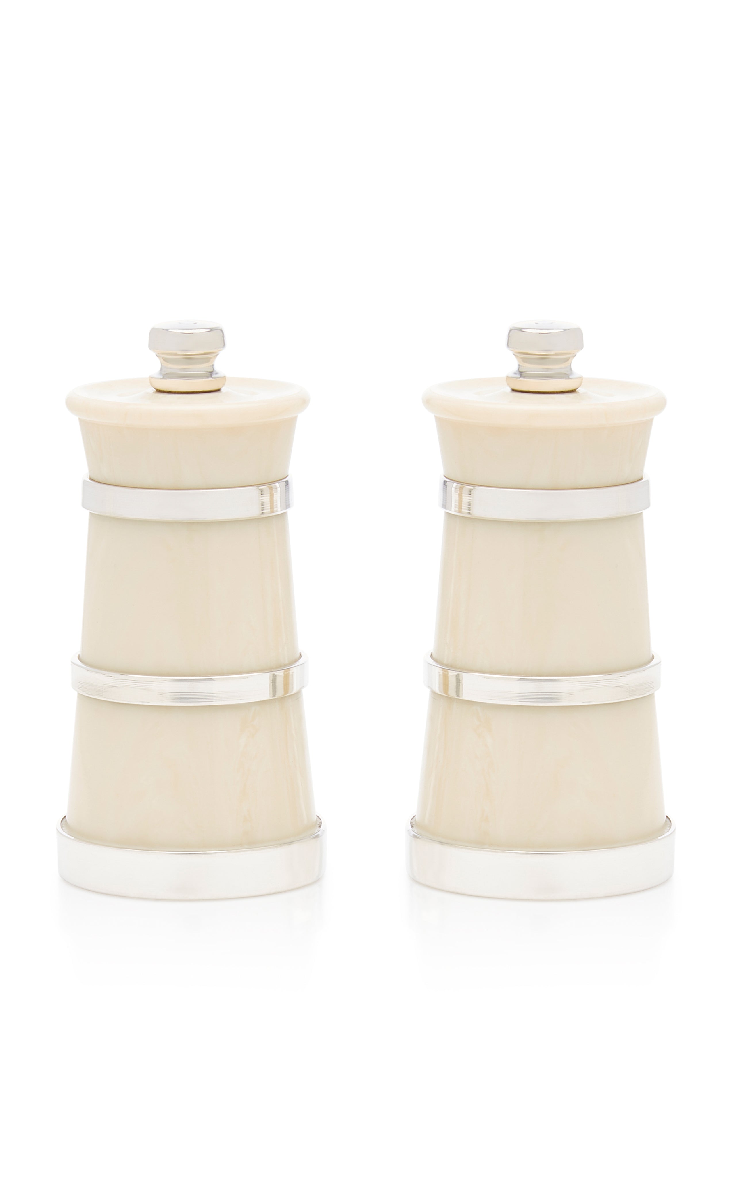 Sterling Silver and Ivorine Salt and Pepper Mill, Set of 2