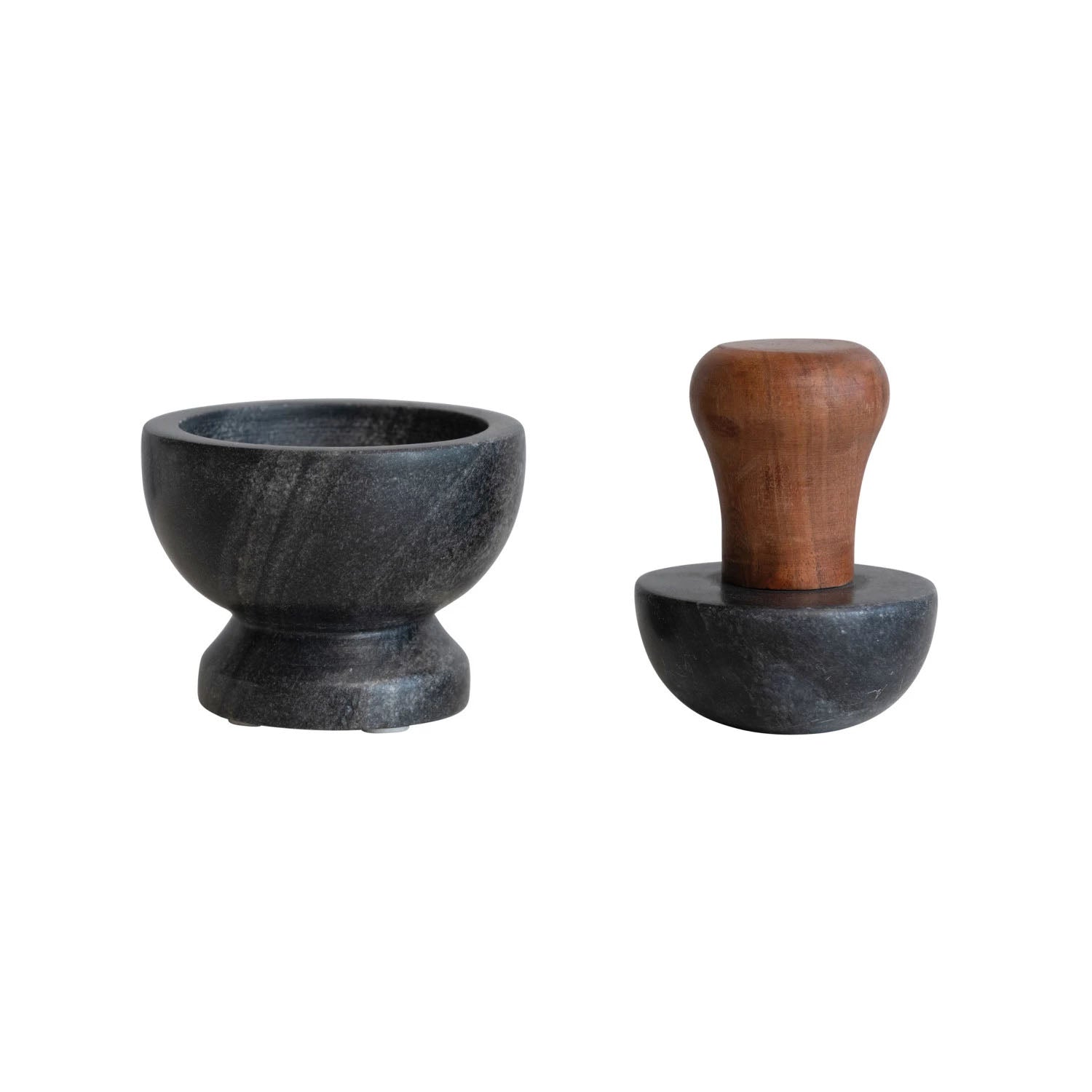 Black Marble and Wood Mortar and Pestle