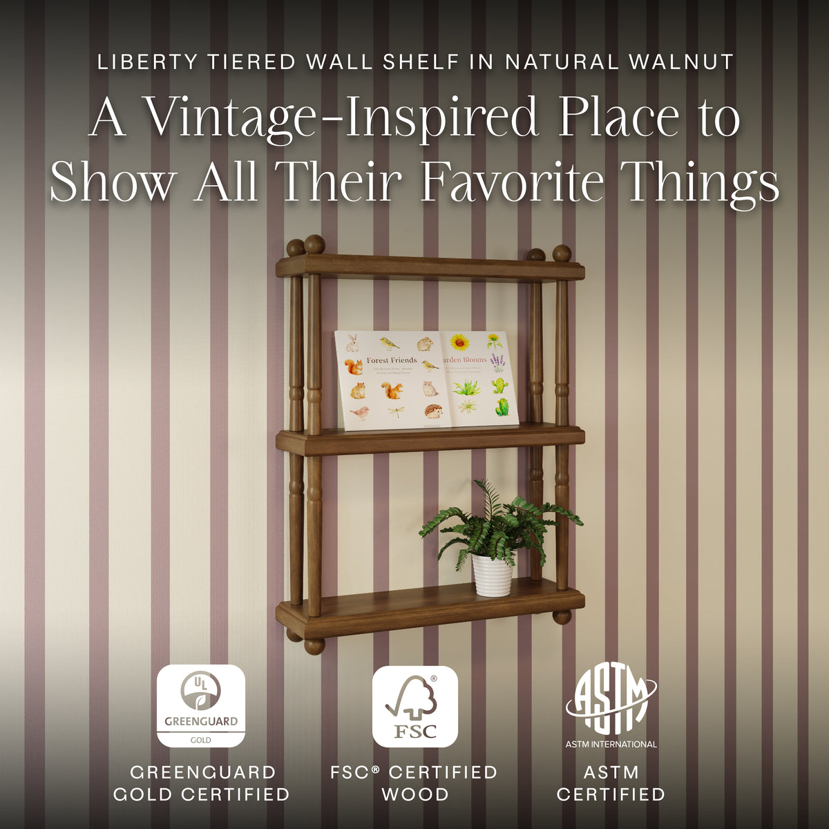 Liberty Tiered Wall Shelf in Natural Walnut