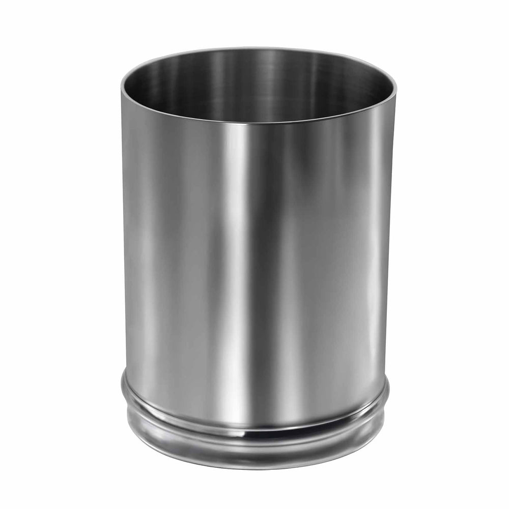 Front view of Mulberry tumbler showcasing polished silver stainless steel finish and debossed trim on white background